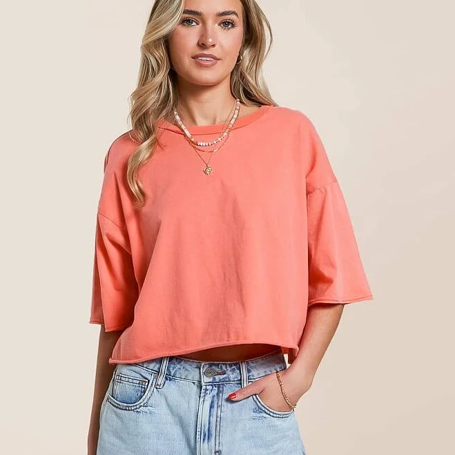 t-shirt Double Zero Women's Cotton Washed Boxy T-Shirt with Buckle Buckle $29.99