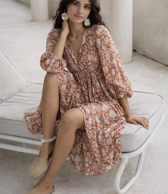 dress Earthy Floral Print Boho Maxi Dress Etsy - Seller $34.65