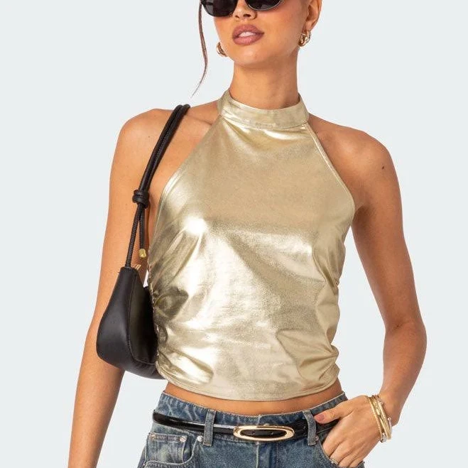 top Edikted Women's Karter Metallic Halter Top edikted $19.2