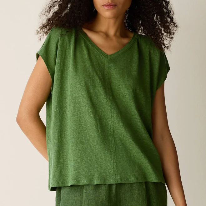 top Eileen Fisher Women's V Neck Square Linen T-Shirt Eileen Fisher $128