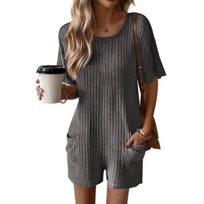romper Ekouaer Women's Casual Ribbed Short Sleeve Romper with Pockets Target $20.09