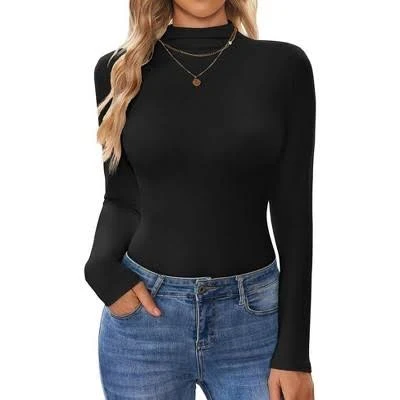 top Ekouaer Women's Slim Fit Long Sleeve Mock Neck Turtleneck Shirt Target $15.49