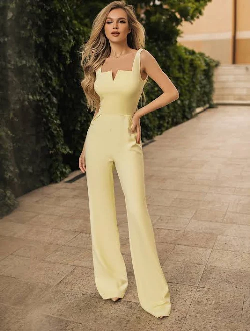 jumpsuit Elagia Women's V-Neck Sleeveless Flared Crepe Jumpsuit Elagia $109