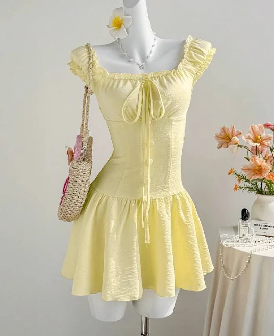 dress Elamini Women's Ruched Bust Puff Sleeve Slim Fit A-Line Cocktail Dress Shein $10.19