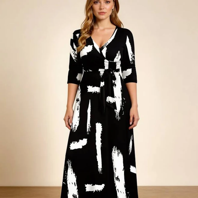 dress Elegant Long Abstract Print Maxi Dress with 3/4 Sleeves Etsy - Seller $146.25