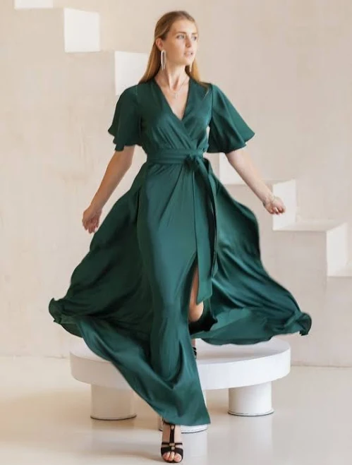 dress Elegant Silk Wrap Maxi Dress with Butterfly Sleeves Etsy - Seller $110.67