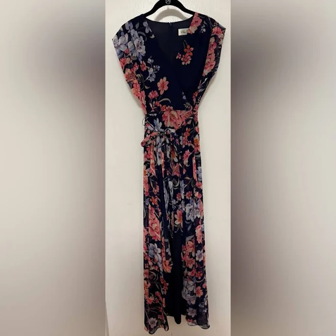 dress Eliza J Dresses | Eliza J Navy Maxi Dress With Pink & Coral Floral Print | Color: Blue/Pink | Size: 4 | Kellymgallegos's Closet Poshmark $30