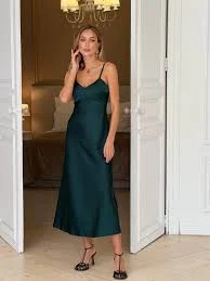 dress Emerald Green Silk Blend Slip Dress, Adjustable Straps, Midi Length Etsy $94.99