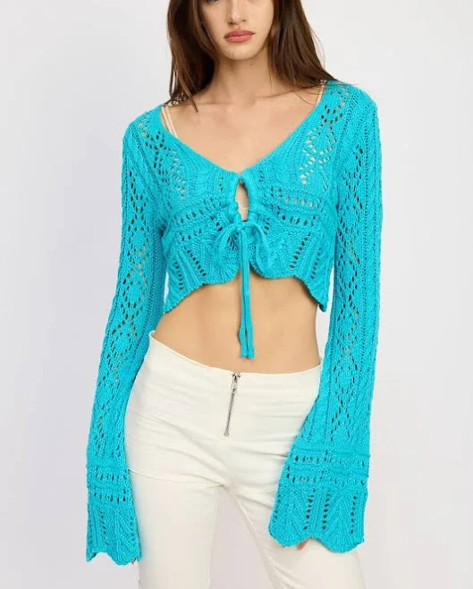 cover up Emory Park Lana Crochet Front-Tie Crop Top Boho Pink $40