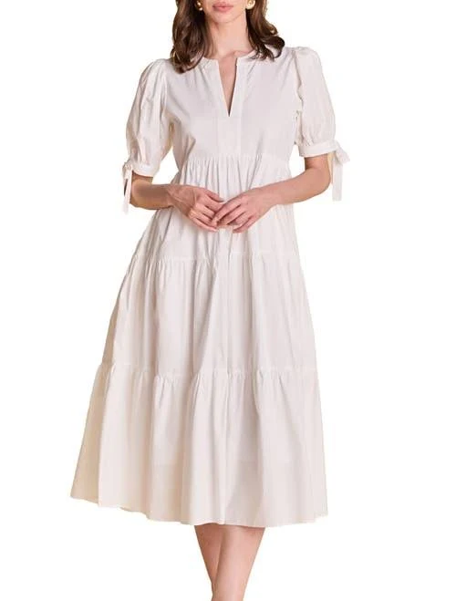 dress English Factory Women's Tiered Cotton Midi Dress with Bow-Tie Sleeves Nordstrom $120
