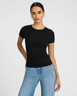 top Express Women's Essential Fitted Ribbed Crew Neck Short Sleeve T-Shirt Express $21