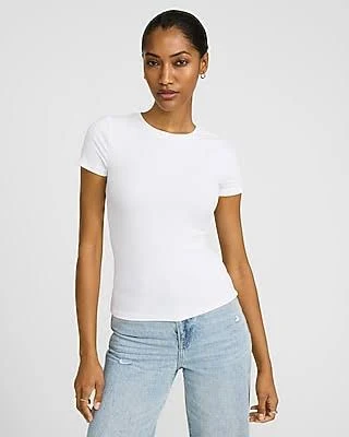 top Express Women's Essential Fitted Ribbed Crew Neck Short Sleeve T-Shirt Express $21