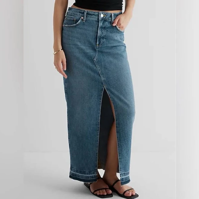 skirt Express Women's High Waisted Front Slit Maxi Denim Skirt Poshmark $30