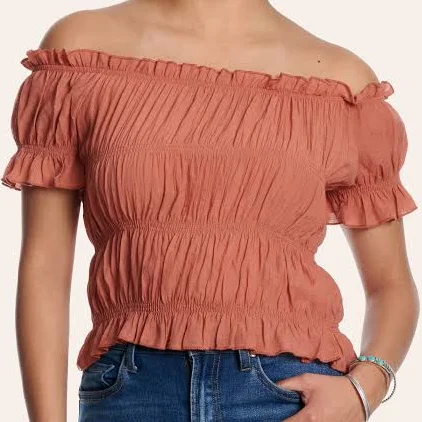crop top Fashion Express Women's Off Shoulder Smocked Crop Top Cavender's Boot City Western Store $16.98
