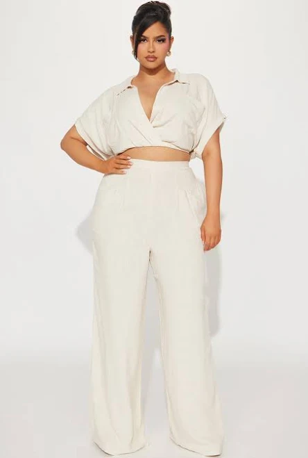matching set Fashion Nova Andrea Linen Cropped Blouse and Pant Set Fashion Nova $30.99