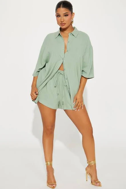 two piece set Fashion Nova Conjunto de Short Linen Button Up Shirt Fashion Nova $27.99
