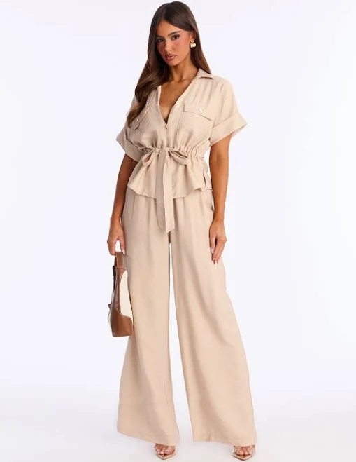 two piece set Fashion Nova Linen Short Sleeve Button Up Shirt and Wide Leg Pant Set Fashion Nova $19.99