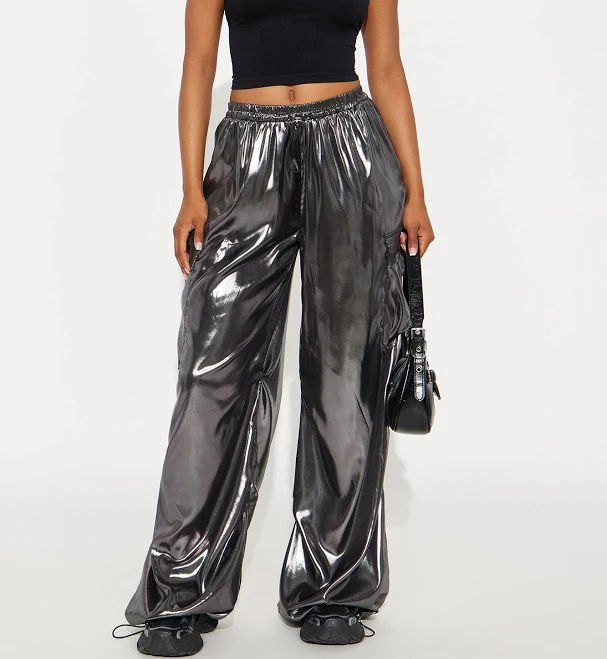cargo pants Fashion Nova Roxie Metallic Wide Leg Cargo Pants Fashion Nova $12.98