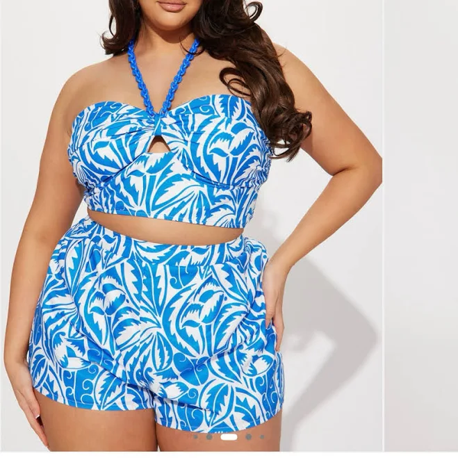 two piece set Fashion Nova Shorts | Blue And White Halter Crop Top And Short Set | Color: Blue/White | Size: 1x | Vff1's Closet Poshmark $28