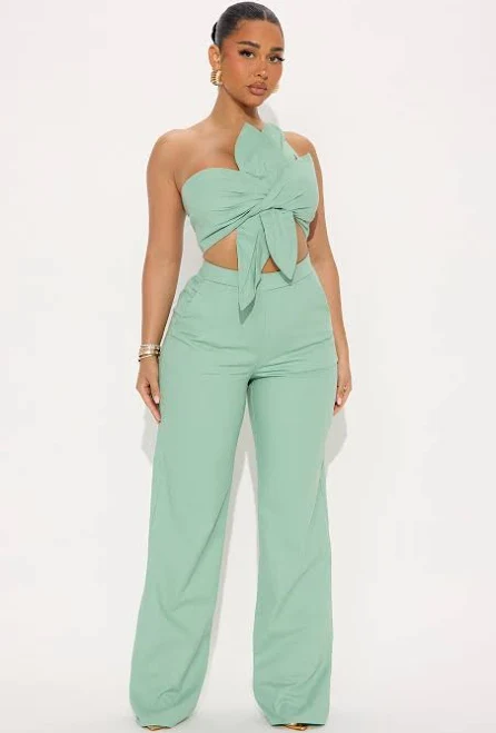 matching set Fashion Nova Sleeveless Linen Cropped Tank Top Straight Leg Pant Set Fashion Nova $44.99