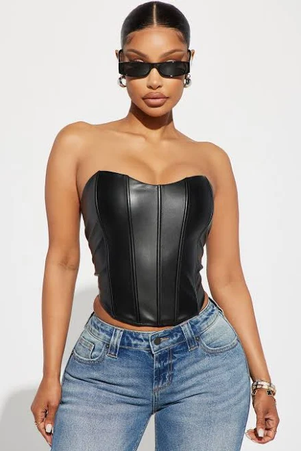 crop top Fashion Nova Strapless Faux Leather Sweetheart Corset Fashion Nova $19.99