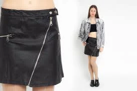 skirt Faux Leather Mini Skirt Black Exposed Zipper Skirt Y2K High Waisted A Line Skirt Retro 00s Plain Zip Up Vegan Vintage 2000s Small Medium Etsy $71.14