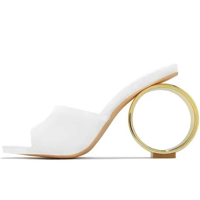 heels Faux Leather Square Toe Sculptural Heel Mules fsjshoes $118