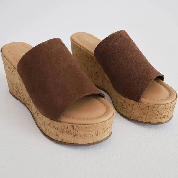 shoes Faux Suede Cork Platform Wedge Sandal modontrend.com $56.99