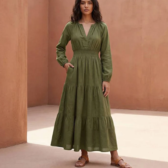 dress Fit and Flare Cotton Maxi Tier Dress SeamsFriendly $94
