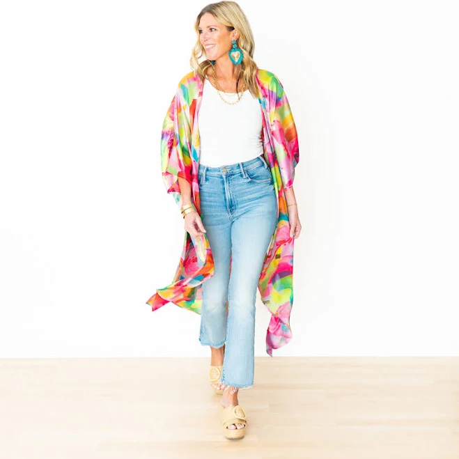 kimono Flamingo Abstract Long Kimono Winton + Waits $89