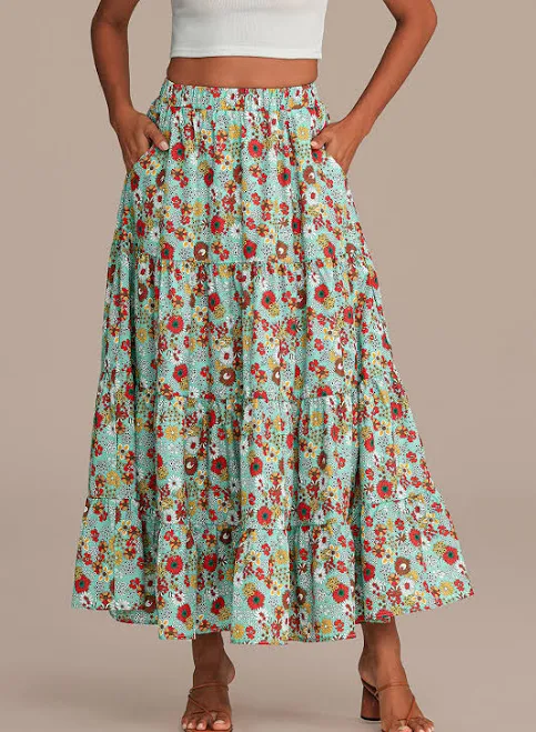 skirt Floral Elastic Waist Tiered Maxi Skirt Petal Lush $38