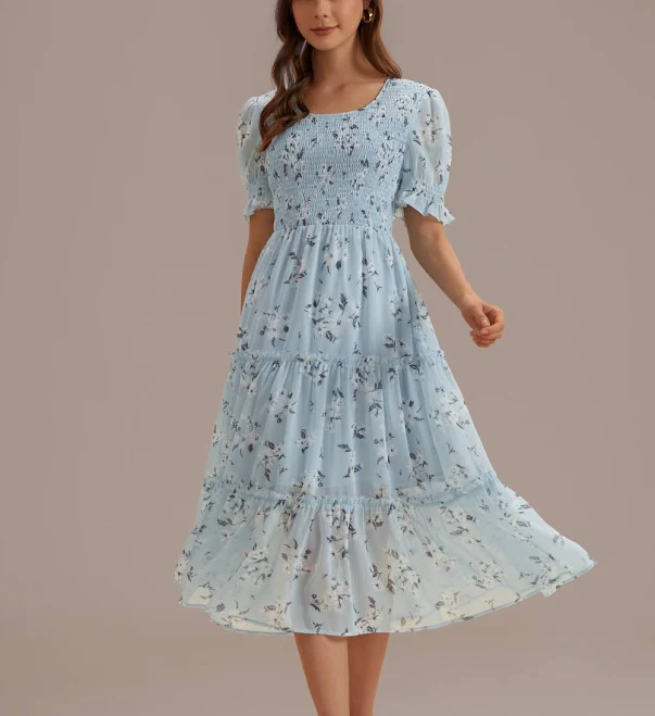 dress Floral Short Sleeve Round Neck Midi Dress Petal Lush $56