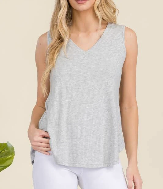 top Flowy V-Neck Ribbed Tank Iconoflash $21.99