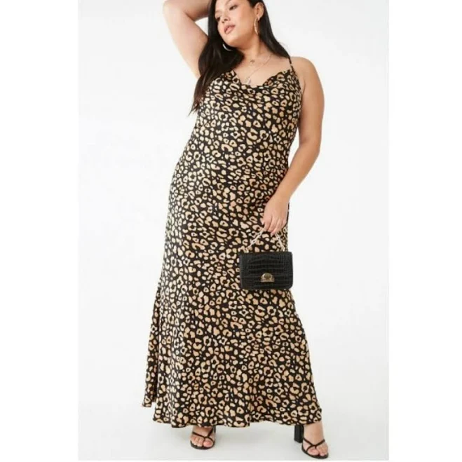 dress Forever 21 Dresses | Black Tan Animal Print Satin Slip Maxi Dress Sz 2x | Color: Black/Tan | Size: 2x | Loveforthee's Closet Poshmark $25