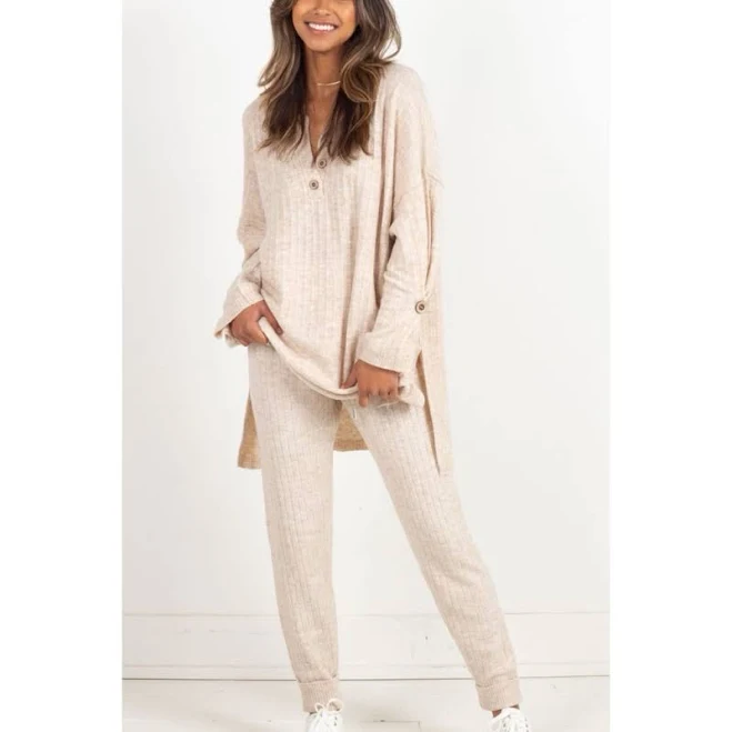 matching set Free People Sweaters | 2 Pc Free People Around The Clock Ribbed Knit Sweater And Joggers Oatmeal | Color: Cream | Size: M | Bearableapparel's Closet Poshmark $63