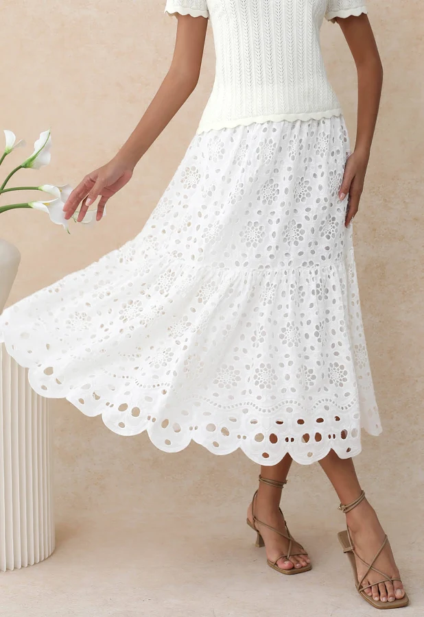 maxi skirt Full Embroidery Eyelet Cotton Maxi Skirt Chicwish $49.9