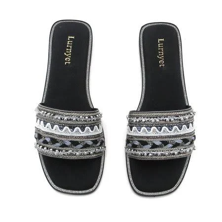 shoes Gjpbgk Women's Pearl Beaded Slide Sandals Casual Summer Flat Sandals Fashion Embellished Slip-On Sandals Comfortable Open Toe Slippers for Beach Walmart - Heel & Toe Haven $22.99