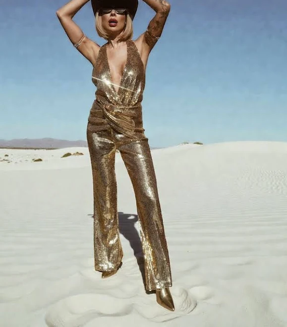 jumpsuit Golden Sequin Bell Bottom Jumpsuit Etsy - GypsyTale $149