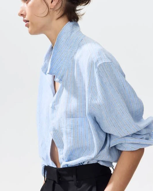 top H&M Ladies Oversized Linen-Blend Shirt H&M $29.99