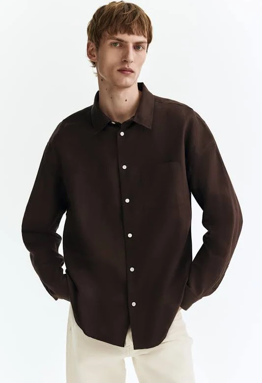 top H&M Men's Relaxed-Fit Linen-Blend Shirt H&M $39.99