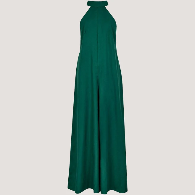 jumpsuit Halter Neck Wide-Leg Linen Blend Jumpsuit Apricot Online $125