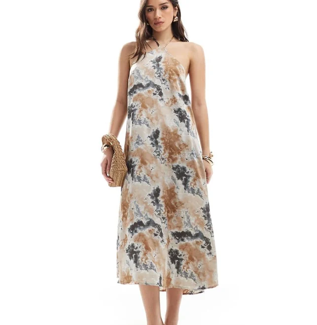 dress Halter Satin Maxi Dress with Tie Dye Print ASOS $17.5