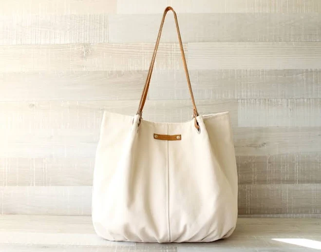 bag Handmade Canvas Tote Bag with Leather Handles Etsy - bayanhippo $57.2