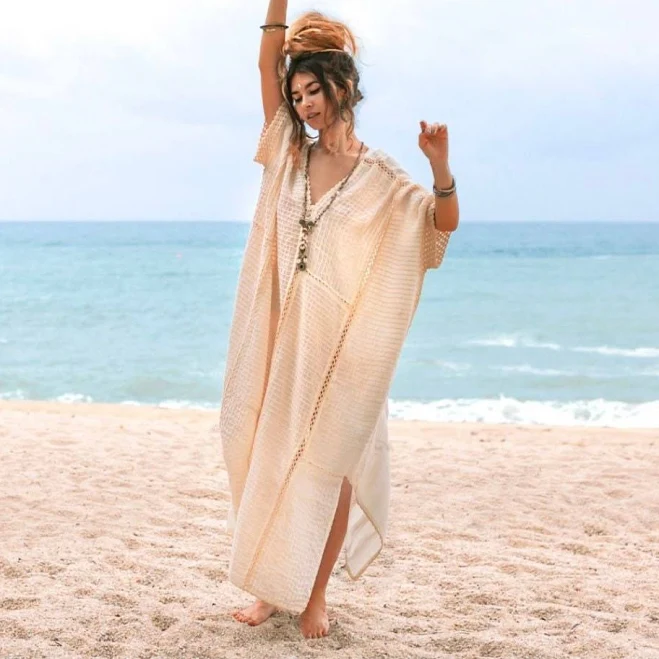 cover up Handmade Crochet Embroidered Cotton Maxi Kaftan Dress Etsy - Zinniapearl $142.8