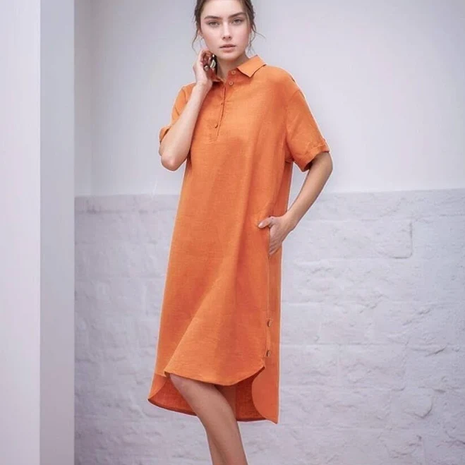 dress Handmade Linen Collared Midi Dress with Belt Etsy - Seller $59.5