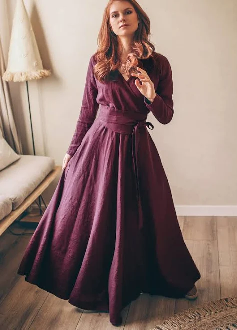 dress Heavy Linen Wrap Dress with Waist Belt VisibleArt $164