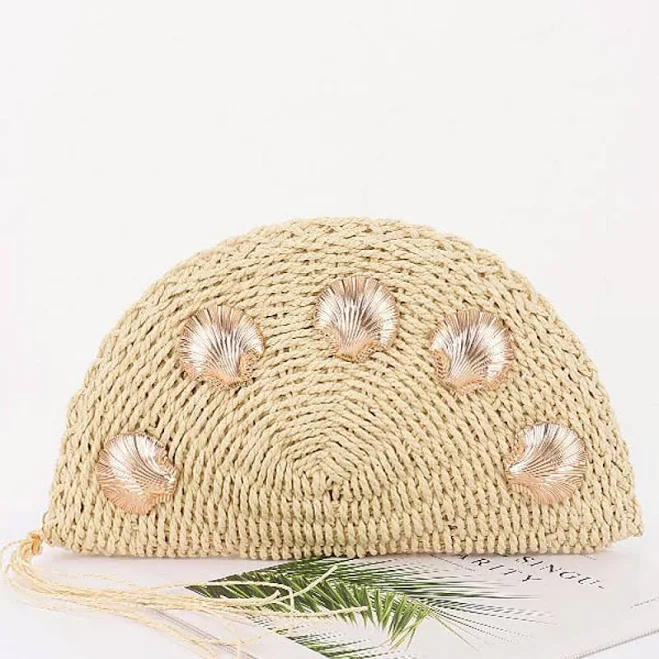 bag Helen Straw Half-Moon Clutch with Shell Embellishments Benaar LA $85