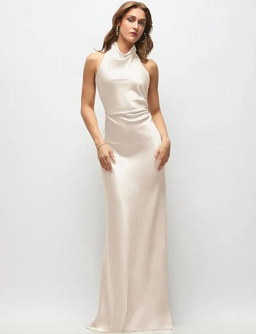 dress High Cowl Neck Open-Back Stretch Satin Maxi Dress Dessy Group $251.1