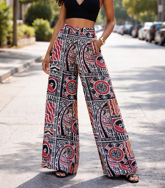 pants High-Waisted Tribal Print Wide Leg Pants Etsy - Seller $65