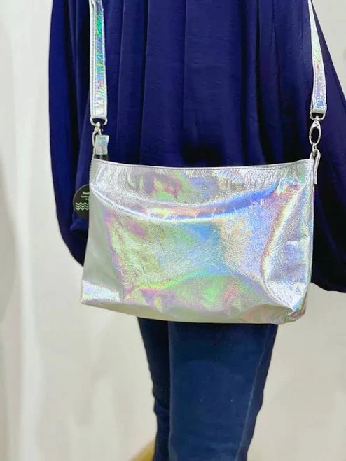 bag Holographic Italian Leather Crossbody Bag with Removable Strap Etsy - Seller $181.16